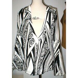 New NWT Womens 10 Italy Designer Silk Blouse Just Cavalli 46 Black White Bell